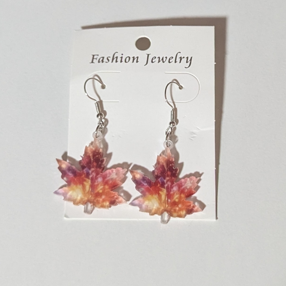 Women girl earrings maple leaf acrylic fashion jewelry dangle red a-